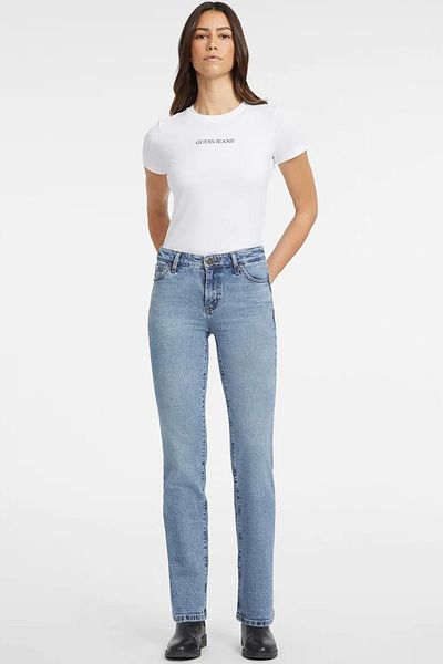 Guess Eco Recy Co Blue Women's Regular Fit Patterned Denim Trousers Gj G08 Mid Rise Stra