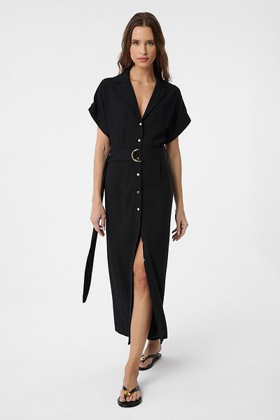 Antioch Black Linen Blended Women's Dress with Belt