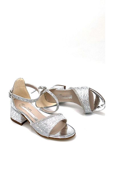KİNDEP Kindep Mini Girl's Heeled Evening Dress Shoes Silver