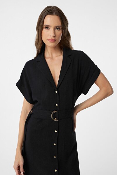 Antioch Black Linen Blended Women's Dress with Belt