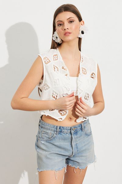 Cool & Sexy Vestă crop albă brodata pentru femei ZH110