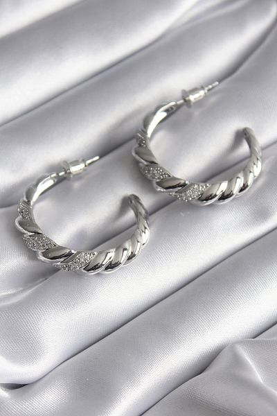 Skygo Brass Silver Color Zircon Stone Spiral Model Women's Earrings - TJ-BKP8618