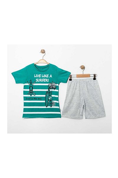 TRENDİMİZBİR Αγόρια Green Live Like a Surfer Καλοκαιρινό κοστούμι με στάμπα σορτς