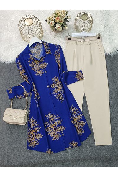 Modamorfo Buttoned Patterned Viscose Tunic -Saks