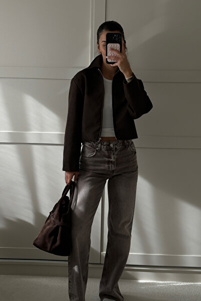 Açelya Okcu High Waist Wide Leg Kar Yıkama Geniş Paça Dikişsiz Jean