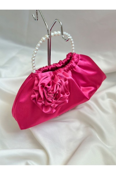 posst bag Βραδινό φόρεμα με ροζ πέρλες και σατέν τσάντα χειρός