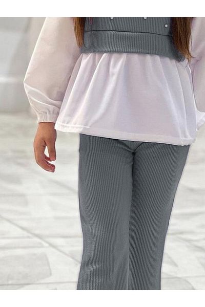 TRENDİMİZBİR Girl's Pearl Detailed Baby Collar Shirt Spanish Leg Suit
