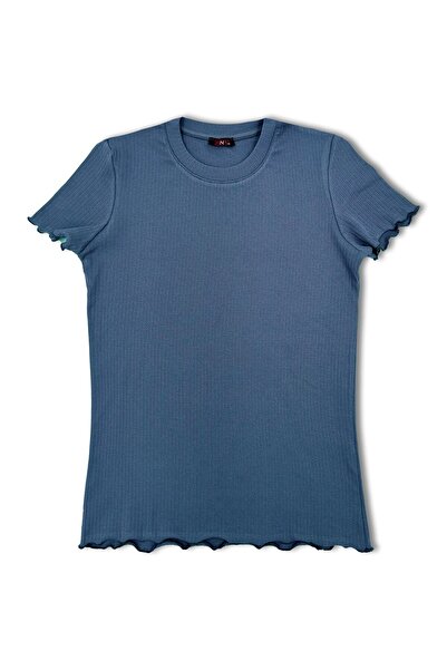 HNX Denim Pamuklu Fitilli Kısa Kollu Tişört ve Şort Kadın Pijama Takımı