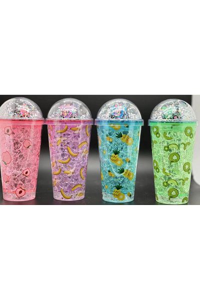 Honney Boutique Led 3D Colorful Lighted Mica Water Bottle Flask Water Bottle Cocktail Glass with Straw Lighted Figure
