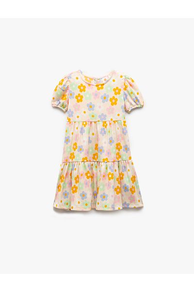 Koton Crew Neck Balloon Sleeve Layered Floral Dress