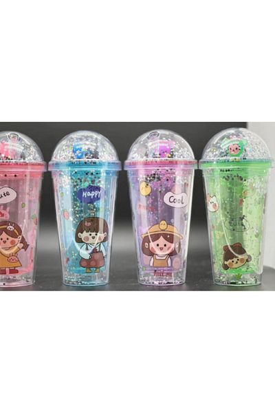 Honney Boutique Led 3D Colorful Lighted Mica Water Bottle Flask Water Bottle Cocktail Glass with Straw Lighted Figure
