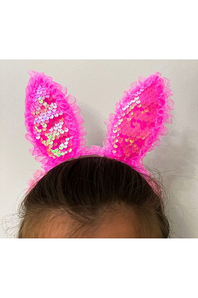 Skygo Fuchsia Sequined Rabbit Ear Crown with Lace Edges and Led Lights 23X19 cm