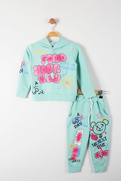 TRENDİMİZBİR Girl's Hoodie Set - Find Your Way Printed