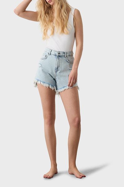 BSB 100% Cotton Ripped Regular Fit High Waist Mini Denim Short Short 053
