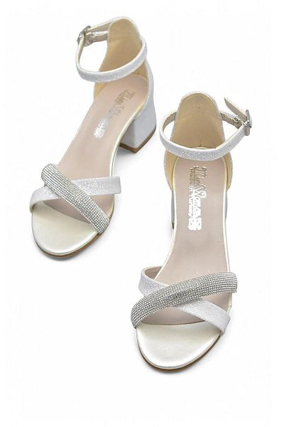 KİNDEP Kindep Cross Stone Piping Detailed Heeled Girls' Evening Dress Shoes