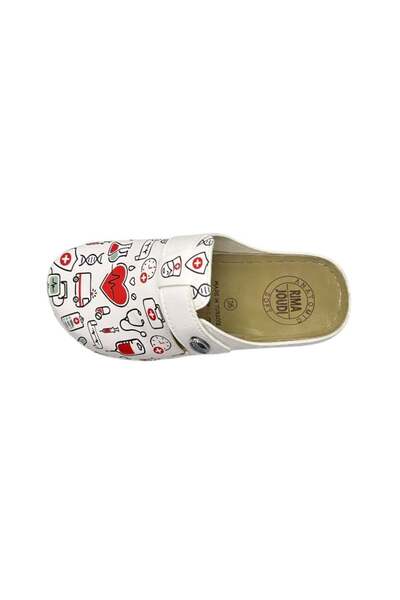 TECOS Women's sanitary clogs - White with medical print, size 40, 25 centimeters