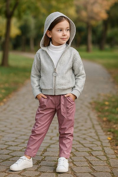 Murat Baby Girl's Mesh Cardigan Bodysuit Leather Pantalon Set of 3