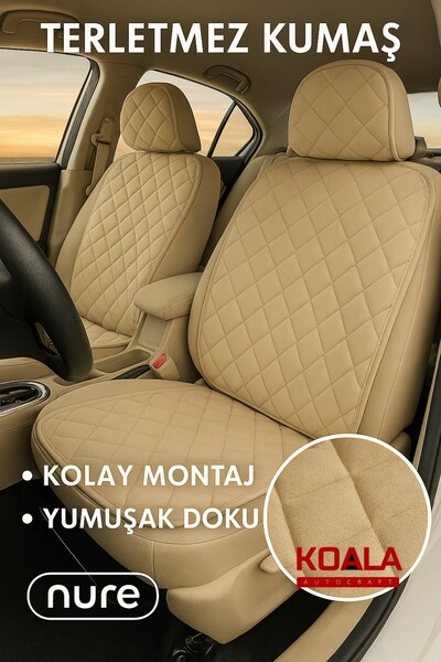 KoalaOtoTekstil Cream Orthopedic Front 2 Car Seat Cushion - Car Seat Cover(Only for Front Seats)