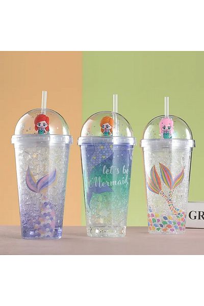Honney Boutique Led 3D Colorful Lighted Mica Water Bottle Flask Water Bottle Cocktail Glass with Straw Lighted Figure
