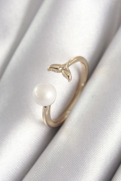 Skygo Brass Gold Color Pearl Ball Figure Fish Tail Model Women's Ring - TJ-BYK3076