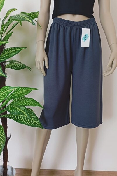 VİP BERA TEKSTİL Kadın-Erkek Antrasit Düz Kesim Yumuşak Dokulu Bol Paçalı Bermuda Alt