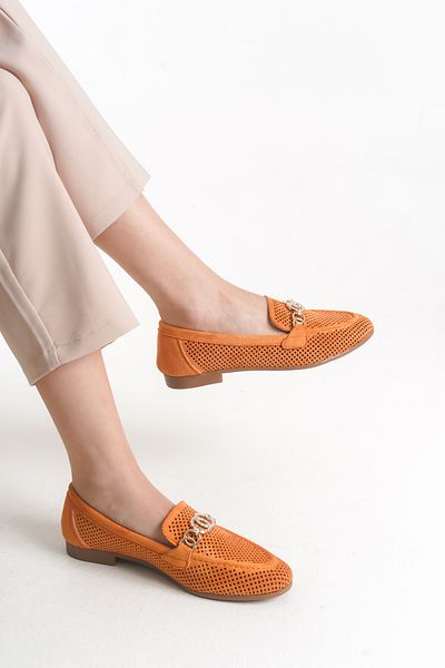 MARSEDO Andra Women's Buckled Round Toe Casual Ballerinas Orange