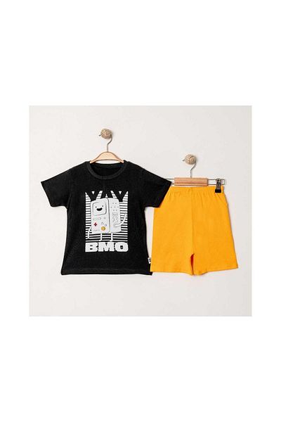 TRENDİMİZBİR Boy's Yellow Shorts Black T-Shirt Set – Retro Game Console Themed Summer Set