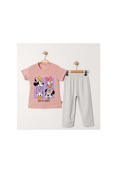 TRENDİMİZBİR Girl's Salmon Color Printed T-Shirt and Gray Leggings Bottom Top Set – Summer Set with Your Own Lettering
