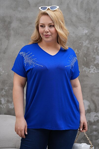 Siyezen Oversize Oversize Tshirt with Stone Printed Shoulders