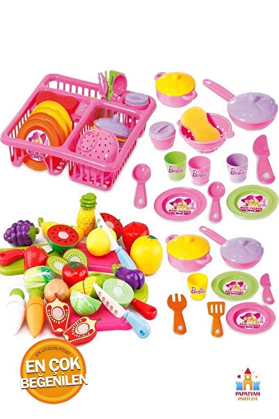PapatyamPartiEvi Çocuk Oyuncakları: 45 Parça Bulaşıklık ve Kesilebilen Meyve ...