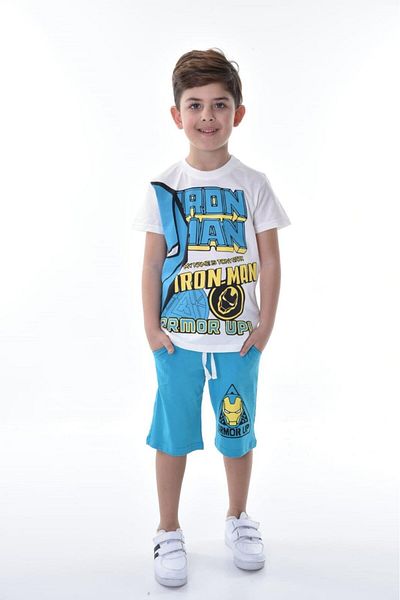 TRENDİMİZBİR Set de vară pentru băiat cu imprimeu Iron-man cu pantaloni scurți