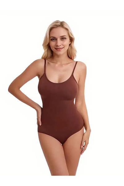 MİSTİRİK Mamey 3 Zone Effect (Hook from the Bottom) Seamless Body Corset with Snap Fasteners Brown Color10