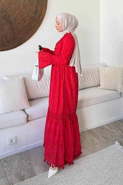 lamelif Kopanaki Detailed Scallop Dress Red