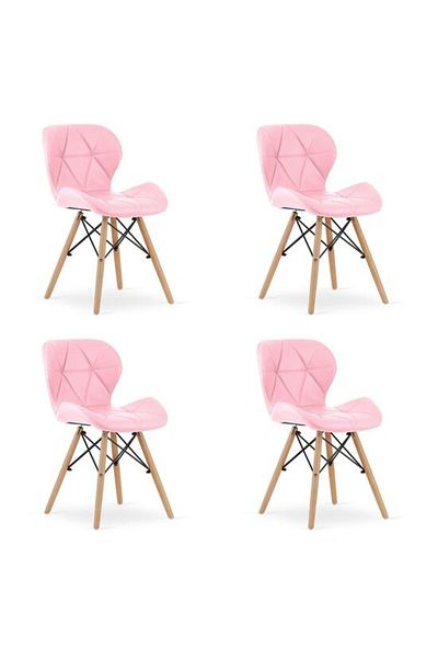Avex Set de 4 scaune în stil scandinav, Artool, Lago, piele ecologică, lemn, roz, 47x52x73 cm