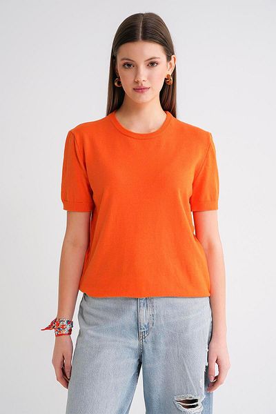 Mixray 6935 Women's Basic Knitwear Short Sleeve Sweater Orange
