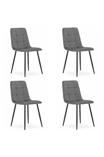 Avex Set de 4 scaune de bucătărie/living, Artool, Kara, catifea, metal, gri ș...