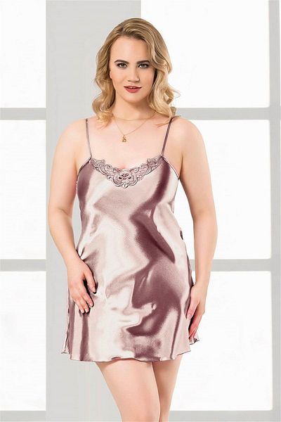 PRIMODA Plus Size Mink Short Satin Nightgown