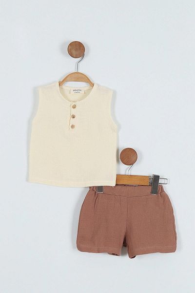 TRENDİMİZBİR Muslin Buttoned Shorts Set for Baby Boy