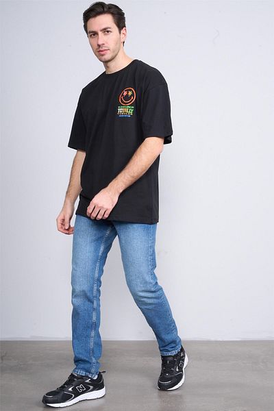 Çetinkaya Çetinkaya Chester Polo 3847 Crew Neck Combed Cotton Regular Printed T-Shirt Black