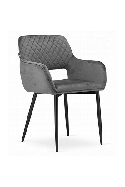 Avex Scaun de bucătărie/living stil fotoliu, Artool, Amalfi, catifea, metal, gri și negru, 58x56x83 cm