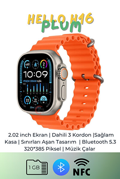 GoMarkt Hello Watch H16 Ultra Akıllı Saat 1GB/NFC/Müzik Çalar/2.02 Inch