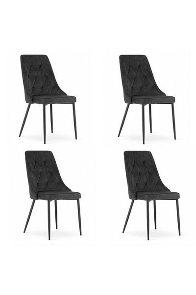 Avex Set de 4 scaune de bucătărie/living, Artool, Imola, catifea, metal, negru, 48.5x61x93.5 cm