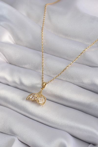 Skygo 316L Steel Gold Color Zircon Stone Fish Tail Model Women's Necklace - TJ-BKO8348