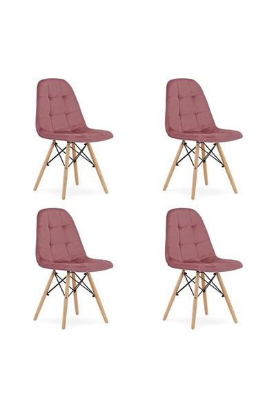 Avex Set of 4 Scandinavian style chairs, Artool, Dumo, velvet, wood, dark pink, 45x53x84 cm