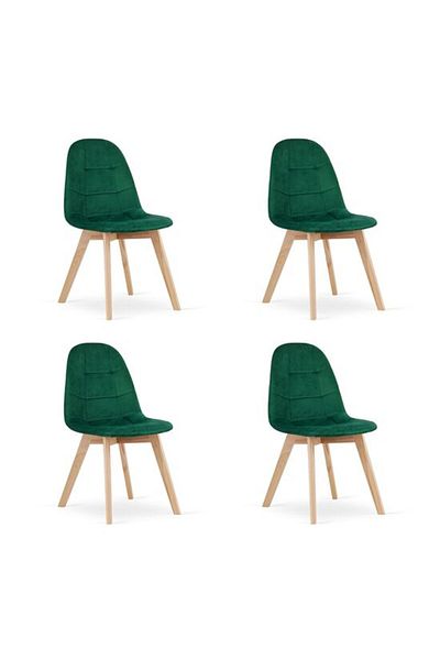 Avex Set de 4 scaune de bucătărie/living, Artool, Bora, catifea, lemn, verde, 44,5x54x81,5 cm