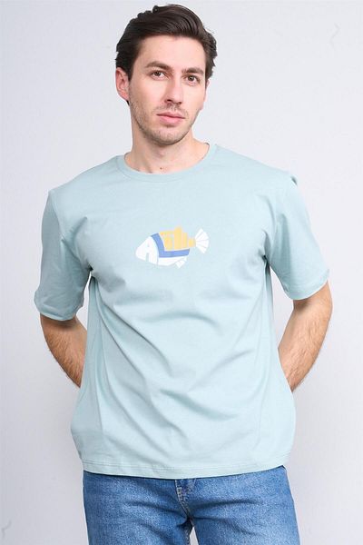 Çetinkaya Çetinkaya Chester Polo 3834 Crew Neck 30/1 Combed Regular Printed T-Shirt Old Green