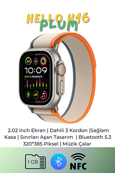 GoMarkt Hello Watch H16 Ultra Akıllı Saat 1GB/NFC/Müzik Çalar/2.02 Inch