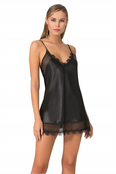 PRIMODA Black Short Satin Nightgown