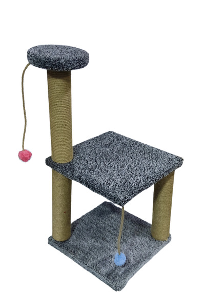 CATABYSS Double-Deck Round Step Pompom Quality Jut Rope Mixed Color Cat Scratching Board