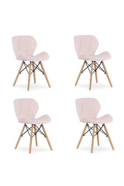 Avex Set de 4 scaune în stil scandinav, Artool, Lago, catifea, lemn, roz, 48x43x74 cm